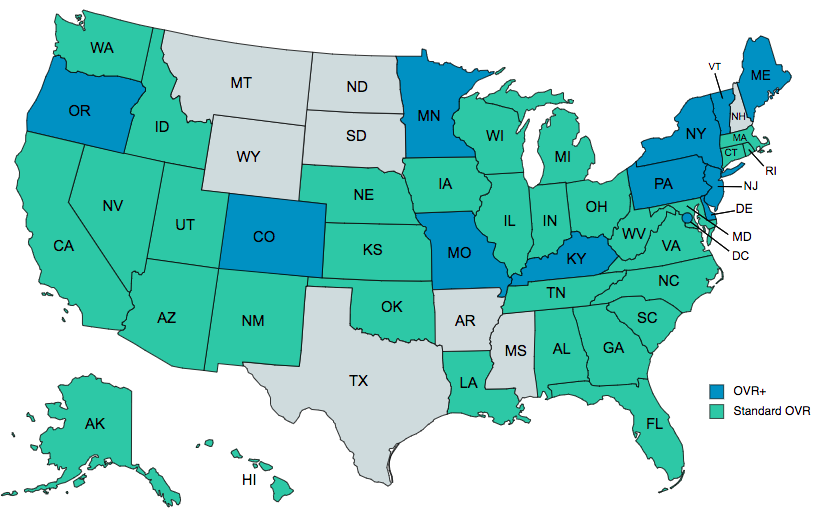 Map of states that have expanded to OVR+