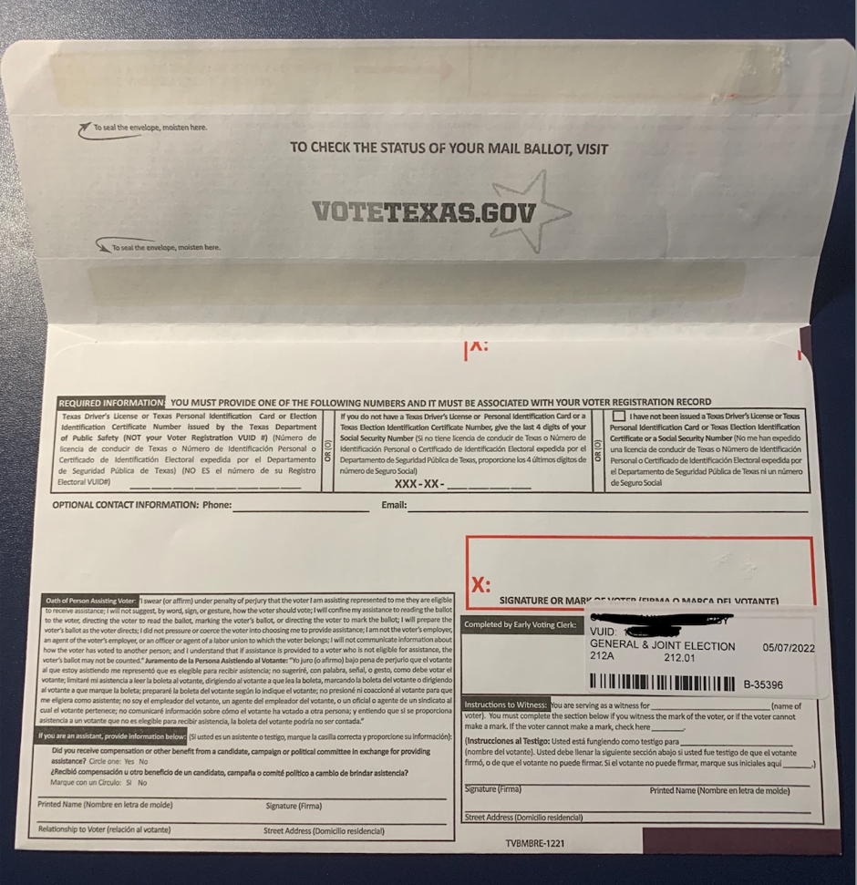 Texas absentee ballot mailer